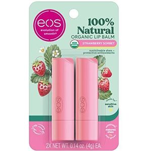 eos - Lippenbalsem - Aardbeisorbet - 2 stuks - 100% Natuurlijk en Glutenvrij