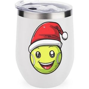 Tennisbal Voor Kerstmis 12oz Wijn Tumbler Met Deksel Rvs Cup Dubbelwandige Vacuüm Geïsoleerde Koffie Mok