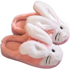 Dames Zomer Slippers Meisjes jongens schattige harige slippers winter kinderkonijn konijn pluche slippers pluizige thuis indoor platte schoenen Sloffen (Color : Pink, Size : 21cm)
