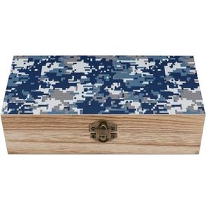 Blauwe digitale camouflage houten ambachtelijke opbergdozen met deksels aandenken schat sieradendoos organisator