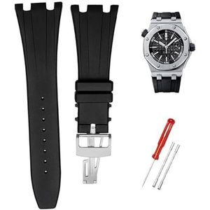 yeziu 28 mm zachte rubberen horlogeband voor AP ROYAL OAK 40 mm 42 mm horlogeband armband polsband(Color:A-Black Silver)