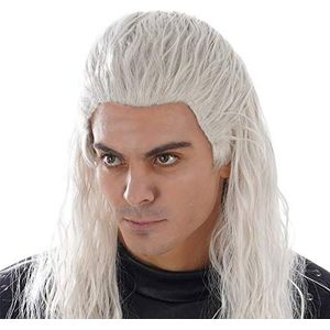 Geralt kostuum pruik voor Witcher fans wit
