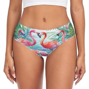 sawoinoa Flamingo vogel met tropische bladeren onderbroek vrouwen medium taille slip vrouwen comfortabel elastisch sexy ondergoed bikini broekje, Mode Pop, L