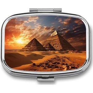 Pillendoosje pillenhouder 2 compartimenten metalen pillenorganisator Egyptische piramides schattige draagbare pillenhouder met grote capaciteit pillenhouder voor pillen vitaminen geneeskunde
