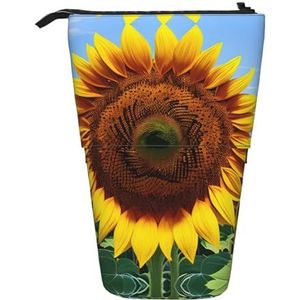 Nbtghga Zonnebloem Patroon Print Potlood Telescopische Klassieke Kunsten Stand Up Potlood Case Organizer Potlood Houder Make-up Tas Gift, Zwart, Eén maat