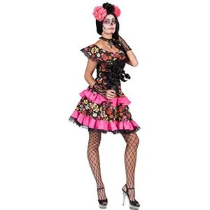 Spaans & Mexicaans Kostuum | Zwart Roze Day Of The Dead Muerto Miranda | Vrouw | Maat 40-42 | Halloween | Verkleedkleding