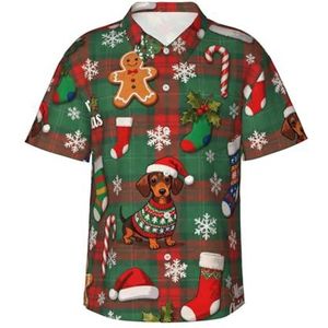 Hawaiihemd voor heren, strand, korte mouwen, button-down-shirt, zomer, strand, tops met zak, S-3XL, Groen Rood Geruite Kerst Element, S
