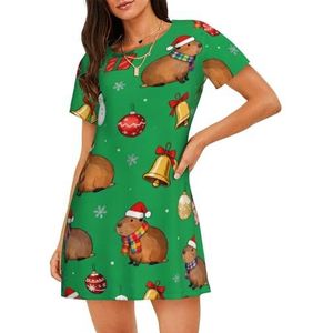 Zelinge Zachte Nachtjapon Voor Vrouwen Vrouwen Nachtshirt Slaap Jurk Voor Vrouwen Zachte Nachtkleding S-3XL, Feestelijke Kerst Capibara Groen, S