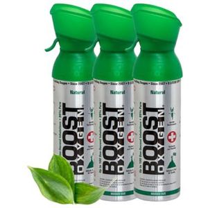 Boost Oxygen - Zuurstof - Natuurlijk, 95% Zuivere Zuurstof - Zuurstoffles voor Concentratie, Recuperatie, Energie, Stemming, Medium - 15L, 3x5L (3x Stuks - 300 Inhaleringen) - Naturel