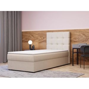 mb-moebel Continentaal bed, boxspringbed, bed met bedkast, Bonell-matras en topper, tweepersoonsbed - boxspringbed 05 (beige - Hugo 01, 90 x 200 cm)