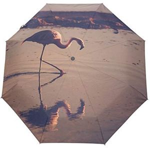 Sunset Strand Flamingo Vogel Paraplu Automatische Open Sluiten Reizen Zon Blokkeren Winddicht Paraplu's voor Vrouwen Mannen