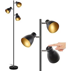 Osasy Staande leeslamp, boom-vloerlamp met 3 verstelbare roterende lampen, onafhankelijke bediening, retro metaal, zwart-goud, E14, 168 cm, vloerlamp voor woonkamer, slaapkamer, kantoor, thuis