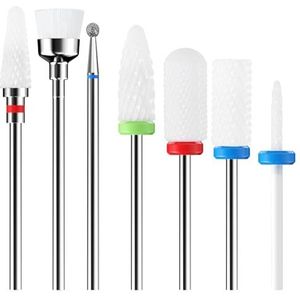 Traxenta 7 stuks nagelfrezen opzetstukken, frees voor gelnagels, nagelfrees, nagelriem-nagelboor keramiek voor manicure, pedicure, polijsten van het nageloppervlak, 3/32 inch nagelbitset