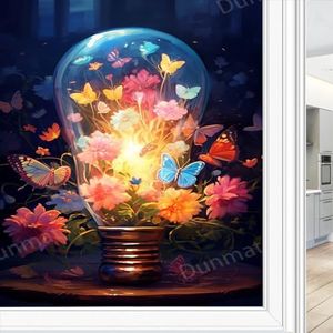 Privacyfolie, moderne bloem, vlinder, raam, fantasie, bloemenverlichting, rustiek, glas-in-loodfolie, decoratieve raamfolie, hechtende folie voor thuis, raam en glazen deur, zonwerend 45 x 60 cm