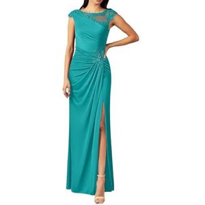 Dames chiffon moeder van de bruid jurk met zakken avondgalajurken cocktailjurk grote maten, Aqua, 32
