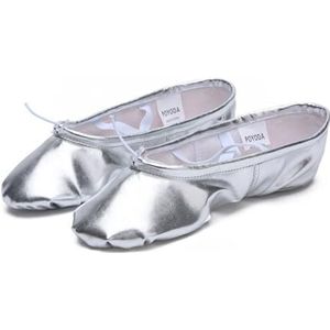 Balletschoenen voor meisjes, zachte zool balletdansplippers, glanzende ballerina balletschoenen gymnastiek dansschoenen voor meisjes peuters vrouwen, Zilver, 37 EU