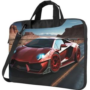 Rode race Auto Laptop Tas Voor Vrouwen Mannen 15.6 inch Computer Sleeve Zakelijke Reizen Aktetas Messenger Bag, Zwart, 15.6 inch