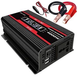 Omvormer, 4000W auto-omvormer 12V naar 110/220 LCD-scherm auto-adapter gemodificeerde sinusgolf(Nero)