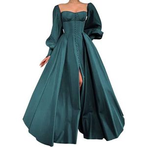 WSEYU Satijnen bruidsmeisjesjurk voor dames, met split, galajurken, plooien, cocktailjurk, grote maten, Turkoois, 40