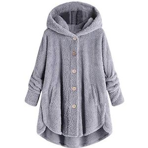 Dames oversized hoodies tie-dye pluizige hoodie sweatshirt herfst/winter plus size zachte warme deken capuchon jas met knoop KaloryWee, C-grijs, M