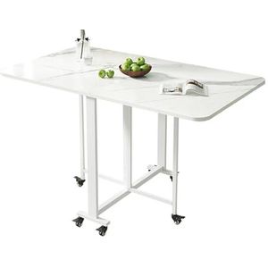 Opklapbare Eettafel, Ruimtebesparende Eettafel, Oprolbare Klaptafel Met Open Planken En 6 Wielen For Een Kleine Restaurantkeuken (Color : White, Size : 120x80x75CM)