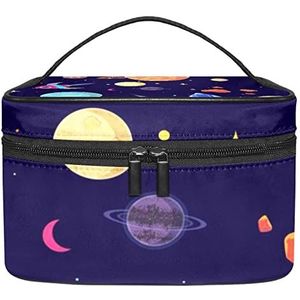 Zomer Watermeloen plakjes patroon groene make-up tas voor vrouwen meisjes cosmetische tassen met handvat reizen make-up organizer tas, Planeten Naadloos Patroon, 8.9x5.9x5.4 Inches, Make-up zakje