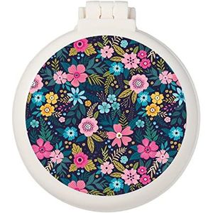 Mini-haarborstel, zakhaarborstel met spiegel, draagbaar voor tas/zak, reisformaat (bloem)