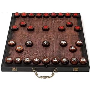 Schaakspel, Chinese Xiangqi, bordspelset, draagbare reisspelset met opvouwbaar dambord, denkstrategiespel for 2 spelers, rood wit lettertype(Size:4.8cm/1.9"")