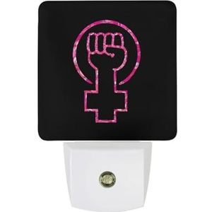 Feministische Vuist Power Warm Wit Nachtlampje Plug In Muur Schemering naar Dawn Sensor Lichten Binnenshuis Trappen Hal