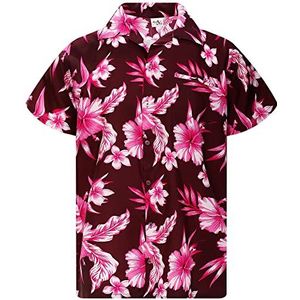 King Kameha Funky Hawaïaans shirt voor heren, casual, button-down, zeer opvallend, korte mouwen, vakantie, palmen, mono, wild, tropische bloemen, uniseks, L