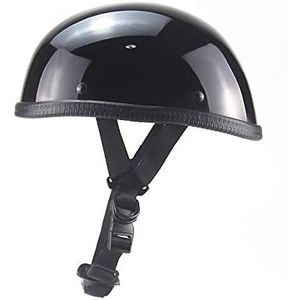 Motorhelm Dot Goedgekeurd Half Helm Heldere Zwarte Schedel Cap Open-face Cruiser Scooter Bromfiets Motor Fietshelm (Size : Medium)