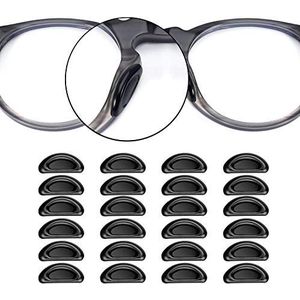 Voarge 24 stuks zelfklevende oogbril, neuspads, D-vormige stick op antislip, zachte siliconen, antislip zelfklevende neuspads, brillenpads, siliconen, ovaal, 2 mm, zwart