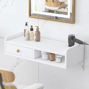 Wandgemonteerde kappersstations, organizer voor haartools, kappersstation voor haarstyling met föhnhouders, spa-salonapparatuur met lades(B,50cm)