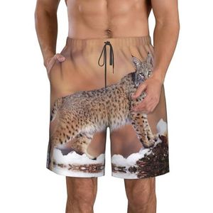 Leuke Luipaardprint Print Heren Zwemplank Shorts Zwembroek Trunks Badmode Sneldrogende Surfen Strand Essentiële Zomer, Canada Lynx, XXL