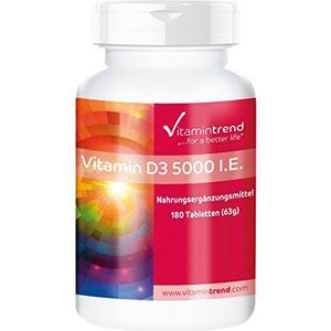 Vitamine D3 5000 IE - 180 tabletten - depottabletten - hoge dosering - elke 5 dagen een tablet - cholecalciferol | Vitamintrend®