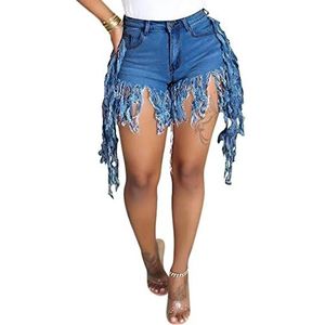NP Vrouwen Zomer Fringe Kwastje Denim Shorts Outfit Jeans Taille Femme Jean, Blauw Shorts, M