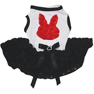 Petitebelle Hond Jurk Rood Bloemenkonijn Wit Shirt Rose Zwart Tutu, Small, Zwart