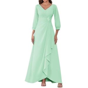 HPPEE Dames lange mouwen moeder van de bruid jurken ruches geplooide chiffon formele jurk avond party jurk, mintgroen, 32