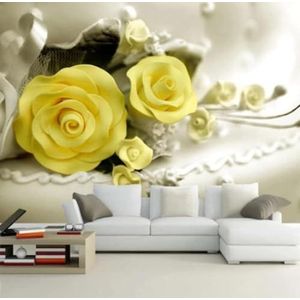 Studie Woonkamer Achtergrond Muur Behang Gele Bloemen Bloemen Landschap Moderne Muurschildering Slaapkamer-350Cm×256Cm