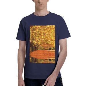 CKGODGF Herfst bomen herfst print heren katoenen T-shirt, casual en comfortabel korte mouw, geschikt voor fitness en dagelijks gebruik, Donkerblauw, S