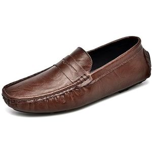 Herenloafers Rijden Penny Loafers PU lederen bootschoenen Comfortabel antislip Outdoor Fashion Slip On (Color : Brown, Size : 38 EU)