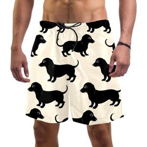 PAFEFO Veel donkere teckelhonden boardshorts voor heren, sneldrogend, strand, zwemmen, sportpakken met zakken, Veel Donkere Teckel Honden, S