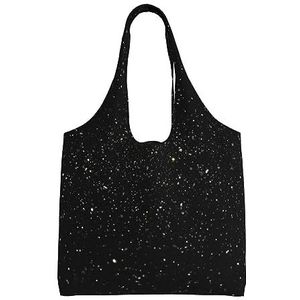 YNCATXZ zwarte glitter canvas draagtas voor vrouwen esthetische boodschappentassen schoudertas herbruikbare boodschappentassen, Zwart, Eén maat