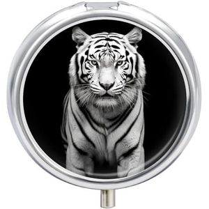 A Tiger Pill Box 3 Compartiment Kleine Pil Case met Spiegel voor Portemonnee & Pocket Travel Medicine Organizer Dagelijkse Medicatie Container Draagbare Pillendoos Metalen Geneeskunde Doos Ronde