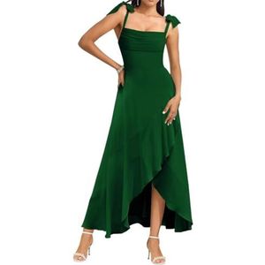 Spaghetti Bandjes Bruidsmeisjes Jurken voor Bruiloft Fluwelen Ruches Formele Avond Party Maxi Jurk High Low AH143, Emerald Groen, 32