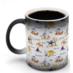 Cartoon Dinosaurs Patroon Warmte Veranderende Koffie Mok Keramische Warmtegevoelige Magic Grappig Gift voor Vrouwen Mannen 12oz