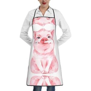 ZhaoYuGoods Drie zonnebloemen op houten schorten met zakken voor vrouwen, stijlvolle kookschorten voor keuken tuinieren salon, ideale print schort, Mooie Roze Varken, Eén maat