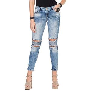 Cipo & Baxx Skinny jeans voor dames, destroyed-look, denim broek met 5 zakken design WD331, blauw, 28W x 34L