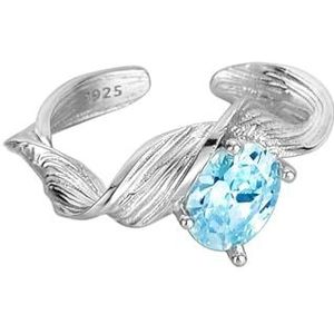 Eenvoudige S925 sterling zilveren boompatroonring for dames, verstelbare oceaanblauwe zirkoonringarmband