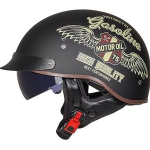 Vintage motorfiets halve helm, DOT/ECE goedgekeurde motorhelm open helm met UV-vizier Comfortabele duurzame pasvorm Volwassen heren Dames D,XL=59-60CM